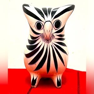 Mexican Folk Art Tonala Ceramic Pottery Owl Figurine Floral Design Signed 5 in